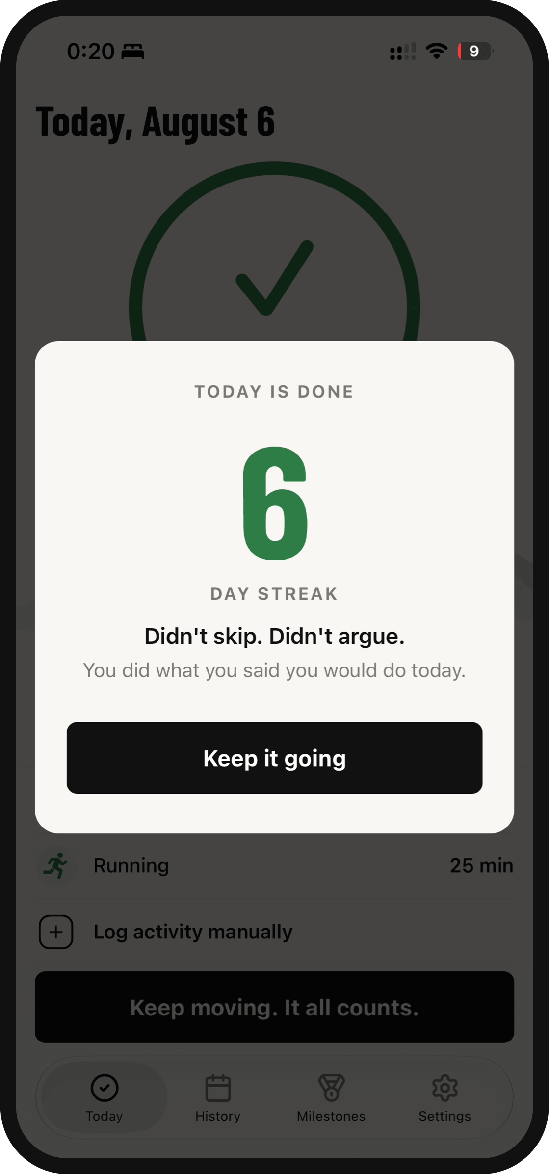 UNSKIP streak earned screen